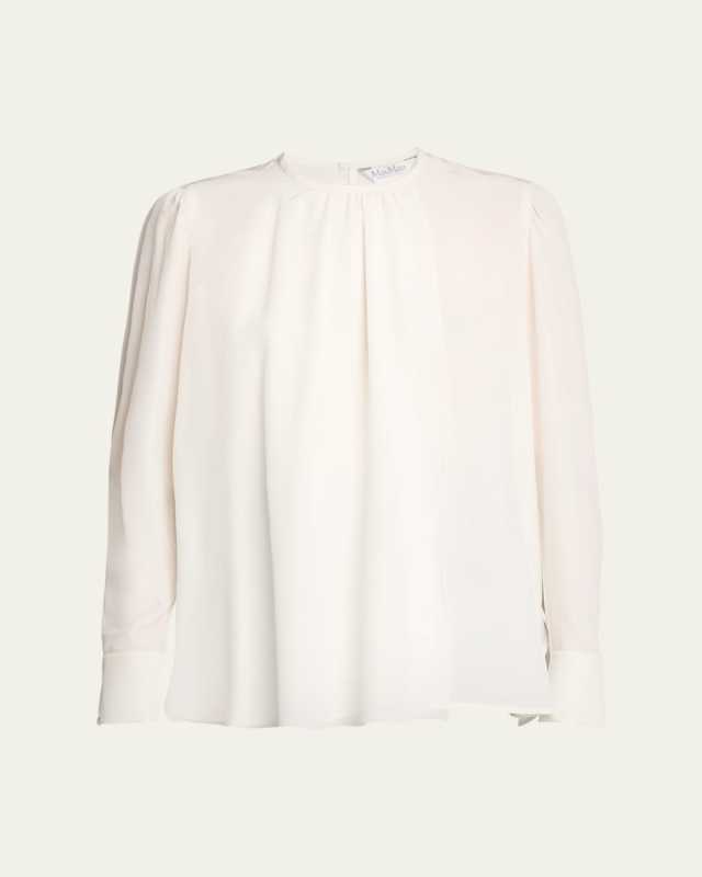 Carol Gathered Embellished-Cuff Silk Blouse